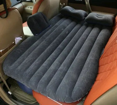 Car inflatable bed with ultra-thickened flocking cloth in black wave colour, includes pillows and storage bag