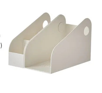 Desktop storage box and bookshelf combination with two grid layers in plastic