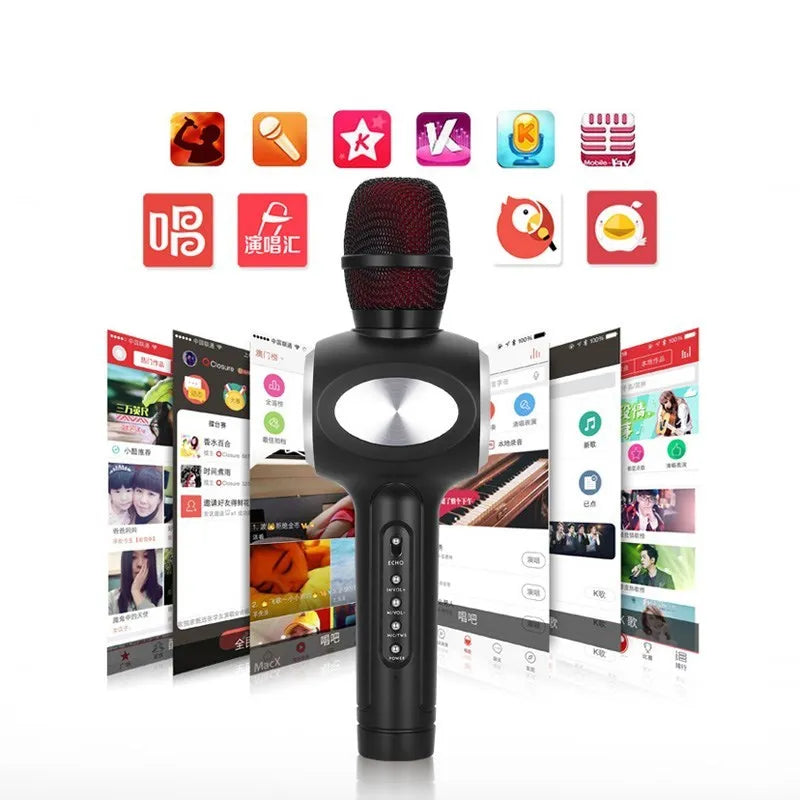 Yaerjia E108 mobile microphone with capacitive pickup and echo reverberation available in black gold and pink colours