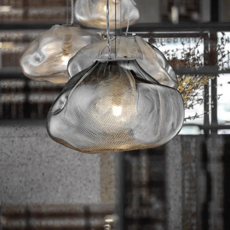 Modern glass decorative chandelier with LED lighting in amber, clear or smoke grey colours