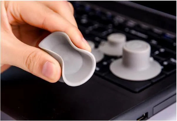 Grey laptop cooling pad stand set with large and small durable plastic pads for temperature reduction