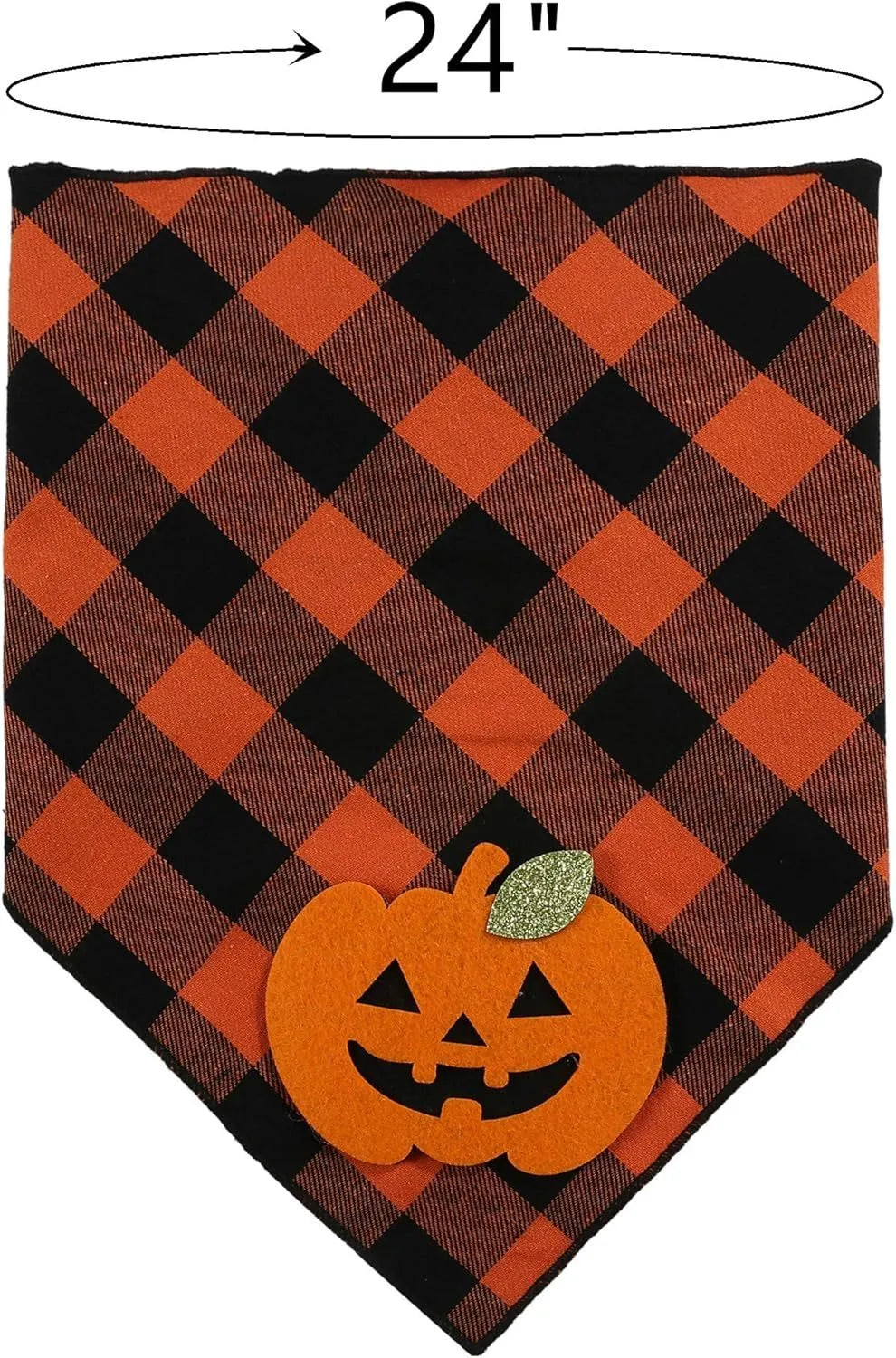 Orange plaid Halloween dog bandana with white skeleton and orange pumpkin felt appliques