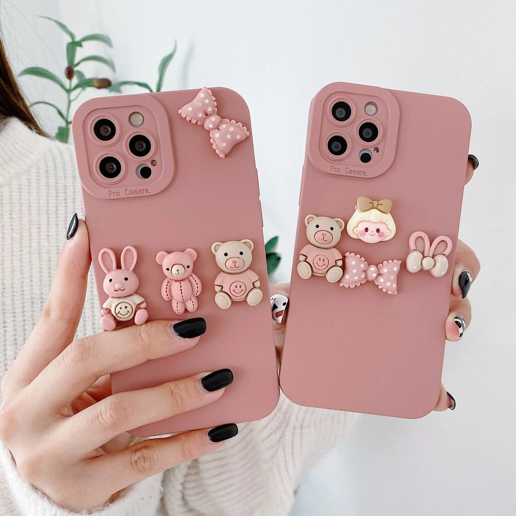 Women's 3D doll bear decorative TPU phone case with butterfly bear design for iPhone 13 Pro Max