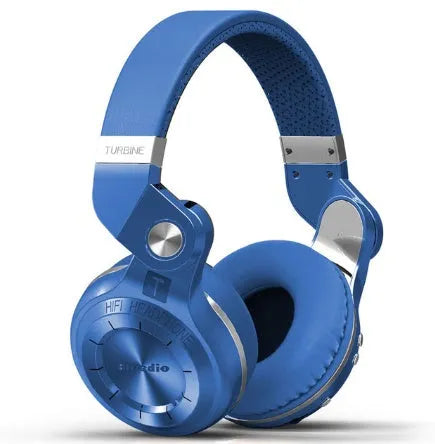 Bluedio T2 Plus wireless on-ear headphones in blue colour with headband and large ear cups.