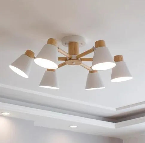 Nordic macaron ceiling pendant lamp with ironwood construction in multiple colour options