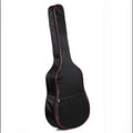 Waterproof acoustic guitar bag with red edge trim and backpack straps, 40-41 inch size