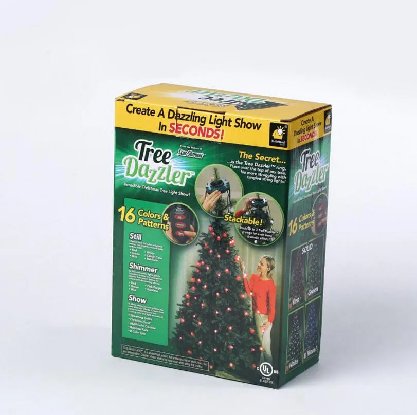 64 LED Dazzler shower tree lights on a Christmas tree, 1.8 metre length, with colourful illumination