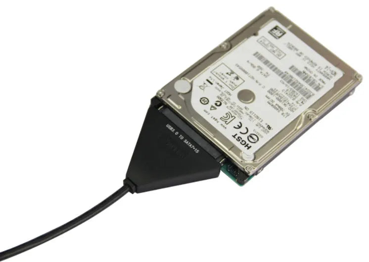Black USB 3.0 to SATA 7+15 pin hard drive adapter cable for 2.5 inch and 3.5 inch drives.