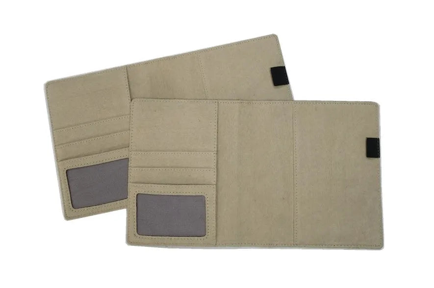 Blue imitation leather PU notebook cover shell for A5 notebooks, showing external pocket.