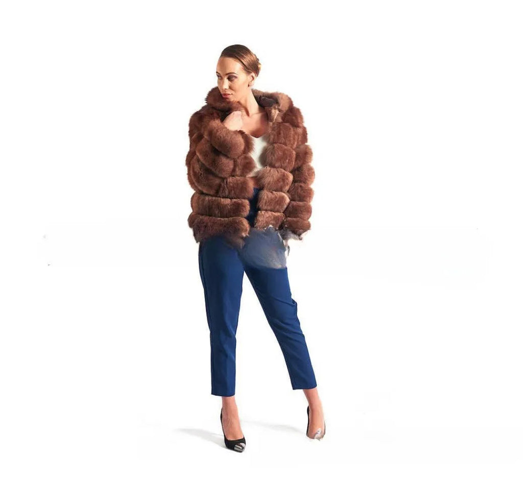Women's artificial fur hooded coat in street fashion styling, medium length