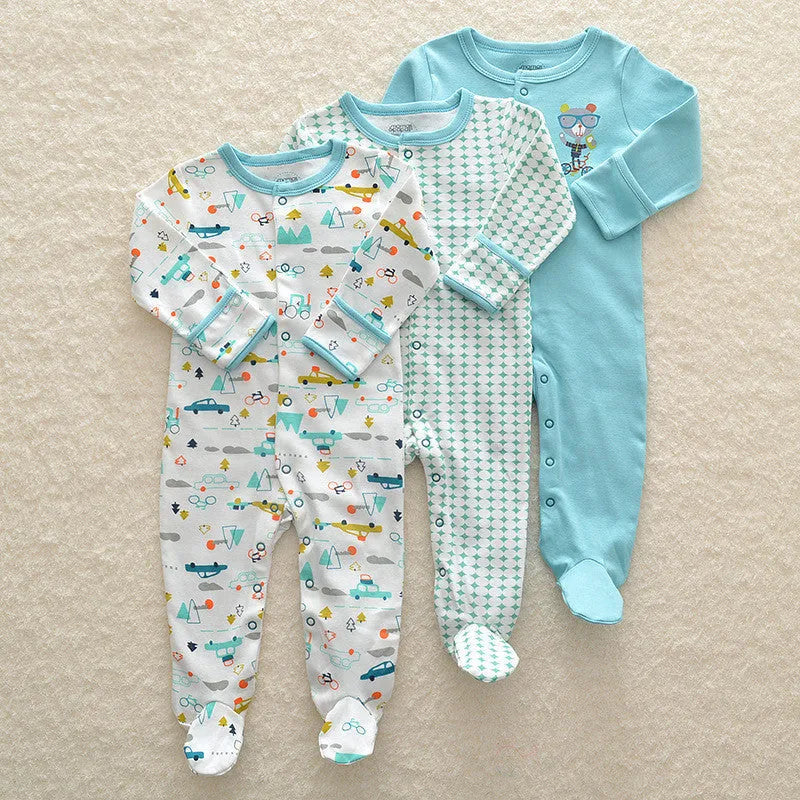 Baby crawling suit onesie in 100% cotton with soft treatment animal pattern for infants 1–3 years