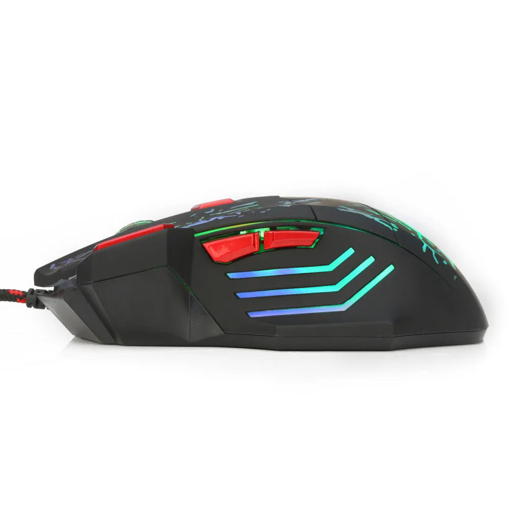 Water crack colourful luminous gaming mouse with USB cable and ergonomic design for desktop computers