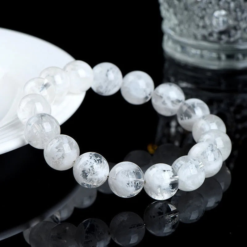 Women's crystal bracelet with natural blizzard snowflake round beads in geometric shape