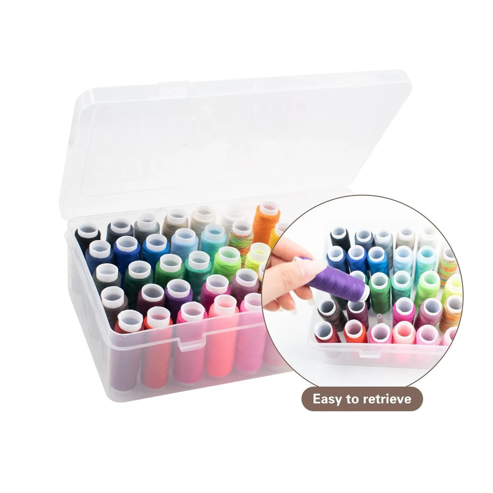Transparent plastic box with 42 small compartments for organising sewing needles and pins.