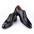 Men's Oxford hand carved pointed toe wedding party shoes in purple cowhide leather with rubber sole