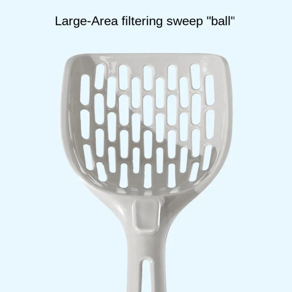 Grey plastic cat litter scoop with removable self-cleaning base for waste collection