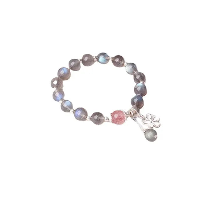 Grey moonlight crystal bracelet for women in 925 silver with honeysuckle animal zodiac design and 7.5mm beads