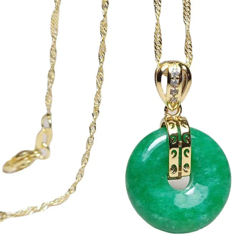 Quartz rock jade safety buckle pendant with vacuum electroplated emerald green finish