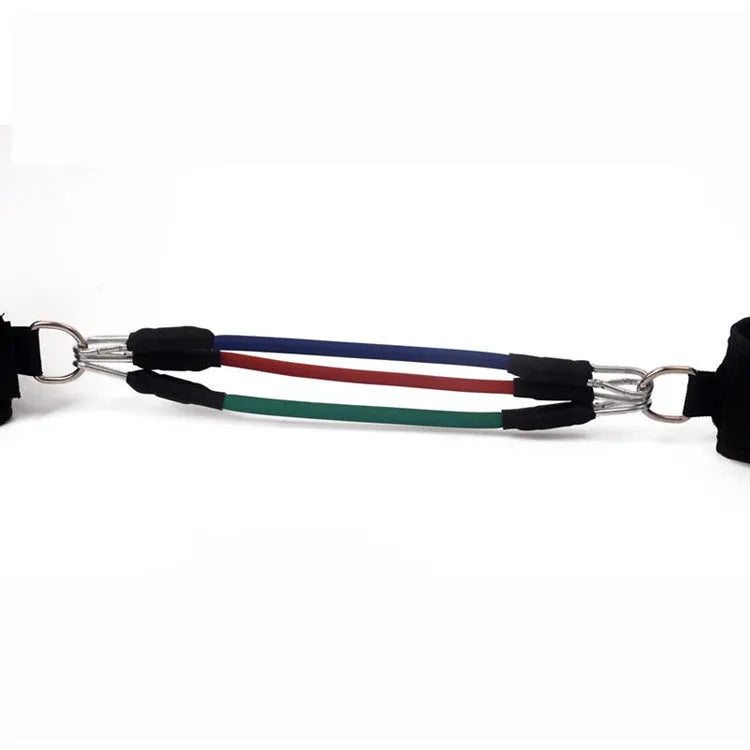 Black taekwondo training pull rope set with elastic cord and metal hooks for leg power development