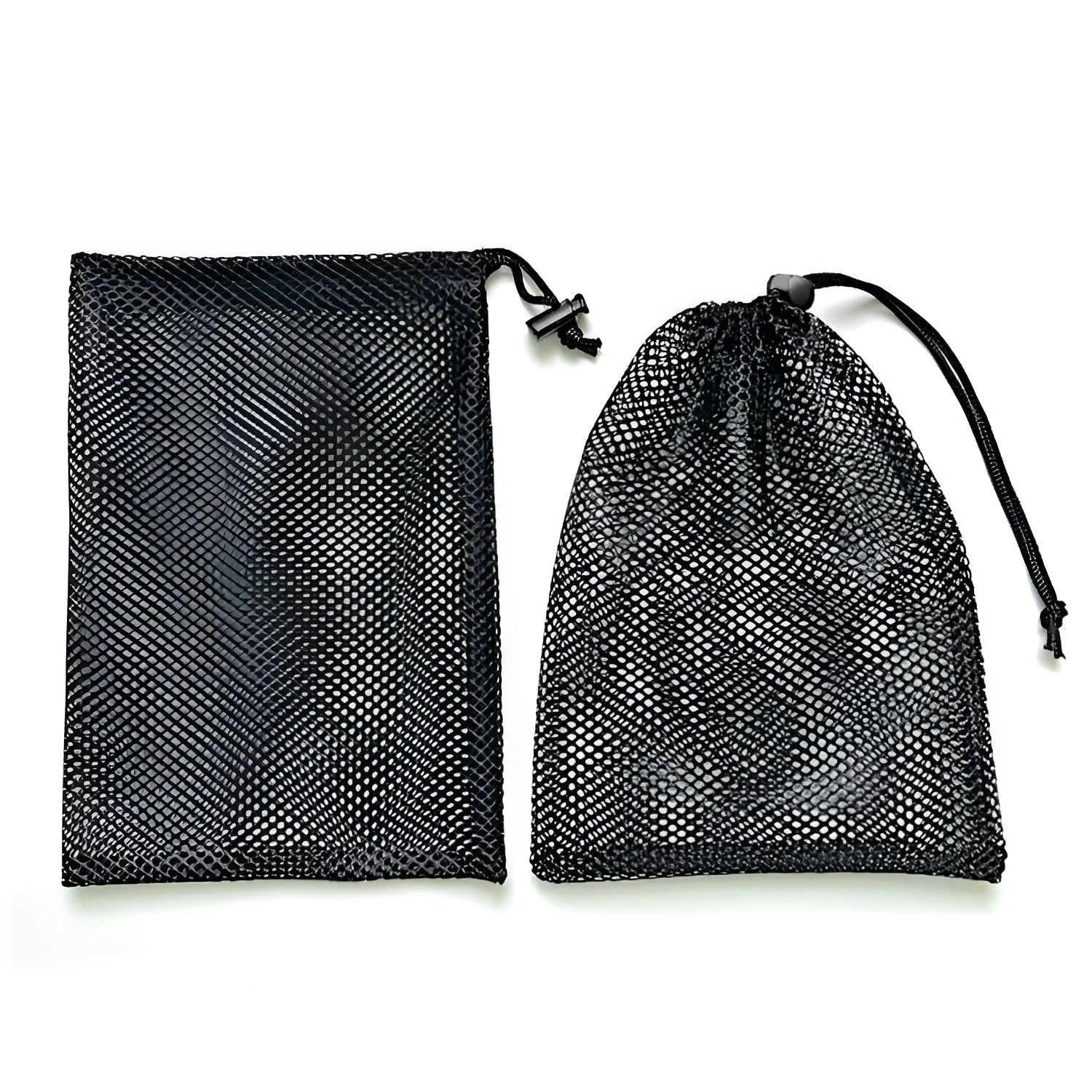 Black drawstring mesh storage bag for children's water balloons and outdoor toys.