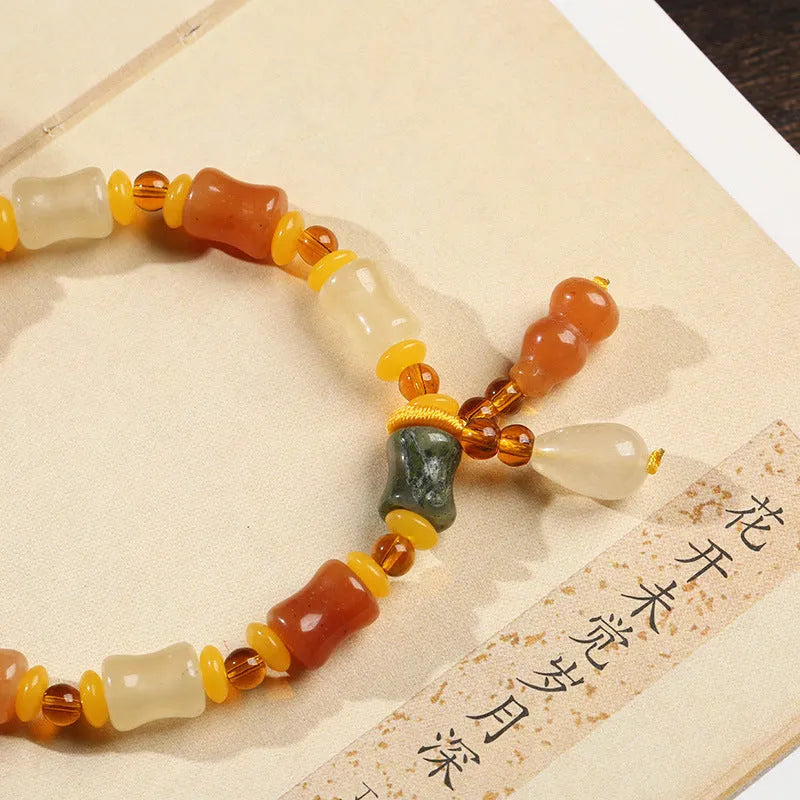 Natural Xinjiang Jinsi Jade small bone beads bracelet Chinese style geometric shape auspicious pattern 10.5x8mm