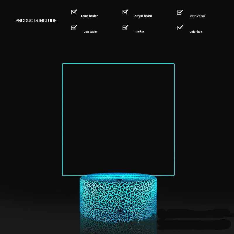 3D acrylic message board with LED lighting and a stylus pen on its illuminated surface