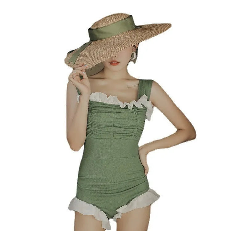 Triangle quick-drying slimming one-piece swimsuit in black with high-waist design Korean style