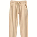Men's cotton and linen loose beach trousers in solid khaki colour