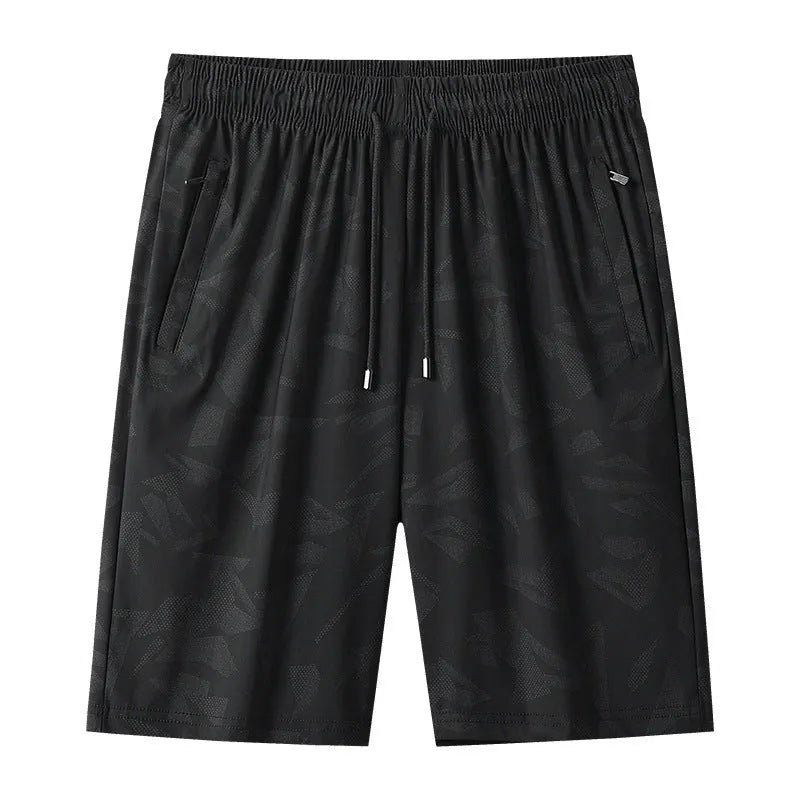 Camouflage pattern men's and women's ice silk summer exercise shorts in black, knee length, plus size up to 8XL