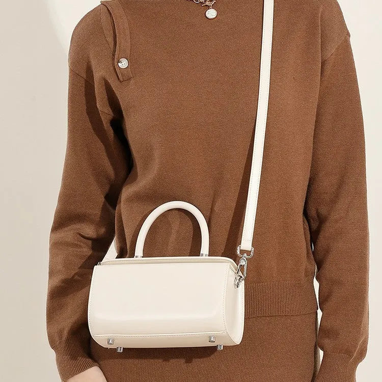 New leather one-shoulder crossbody women's bag in cowhide box shape with clamshell opening