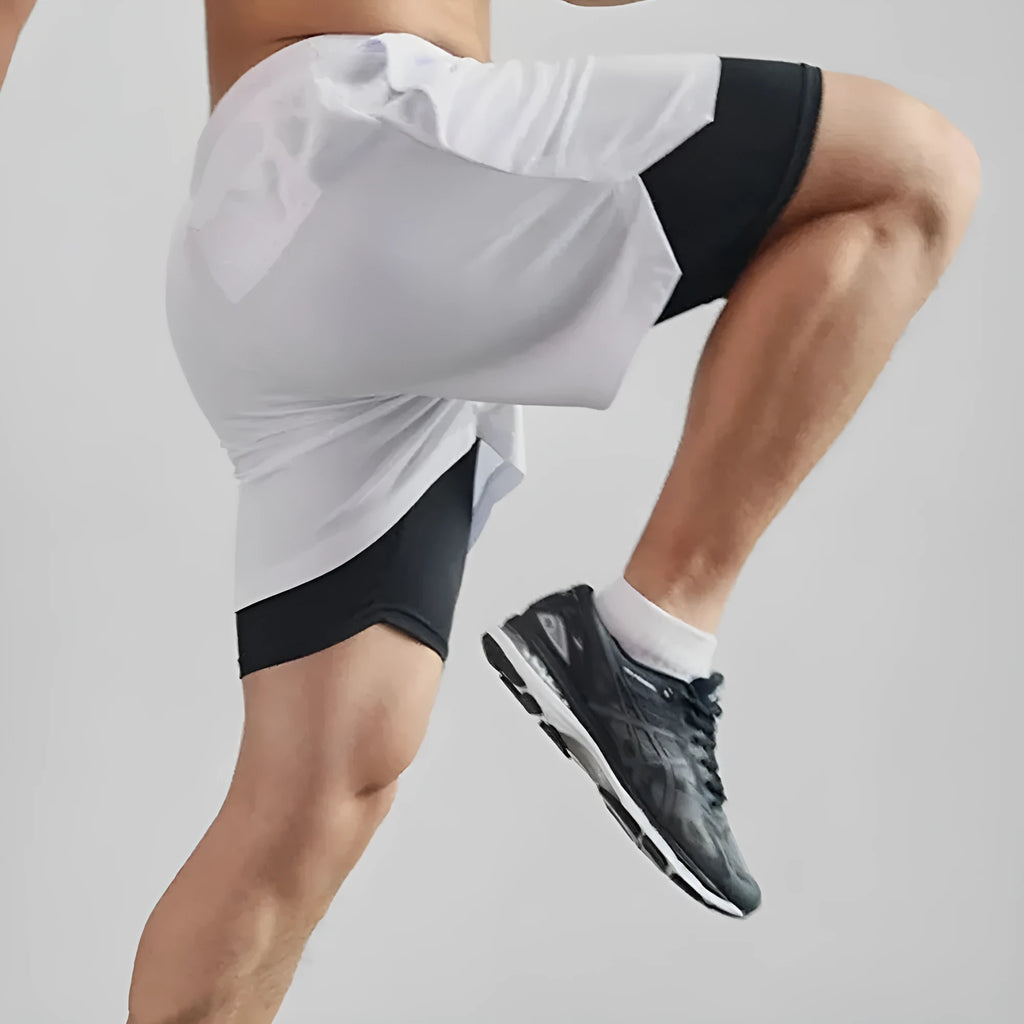 Double-layer camouflage quick-drying shorts for summer running and fitness in black and white