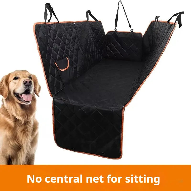 Pet car cushion in black cloth with medium mesh on a car seat for dogs