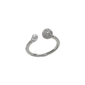 Women's gold plated open-end pearl ring with round zircon geometric design on copper base