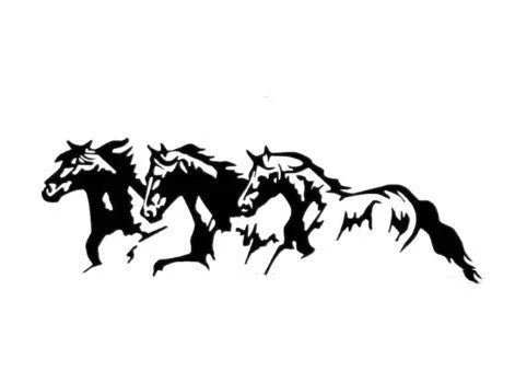 New Three Horses car decal sticker with steed design in black, shown at 25cm by 8cm size.