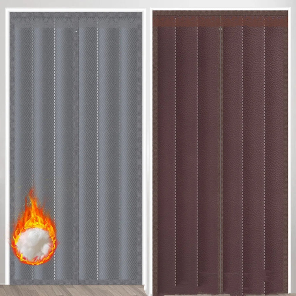 Full seam magnetic door curtain in New Chinese style Oxford cloth coffee vertical stripe pattern for doorway insulation