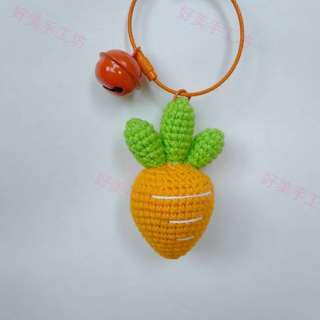 Soft wool cartoon carrot keychain pendant on a metal ring for car keys