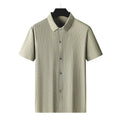 Men's plus size ice silk square collar casual shirt in black, loose cardigan style