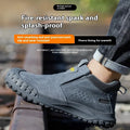 Welding work safety shoes mid-calf steel toe suede leather grey khaki protective footwear