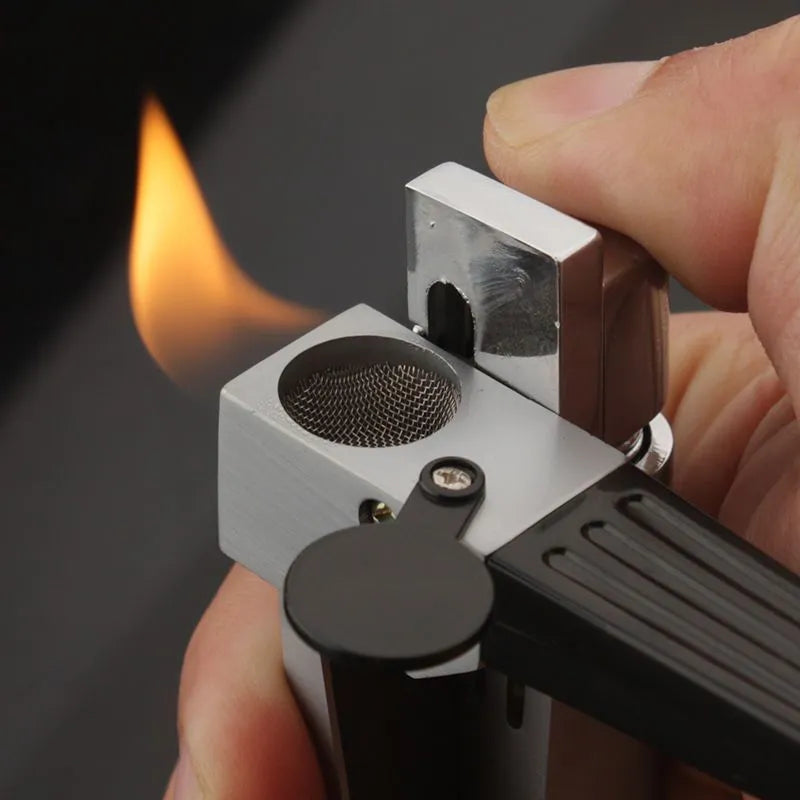 Pipe lighter 2-in-1 foldable metal butane lighter with square cover, zinc alloy and ABS construction