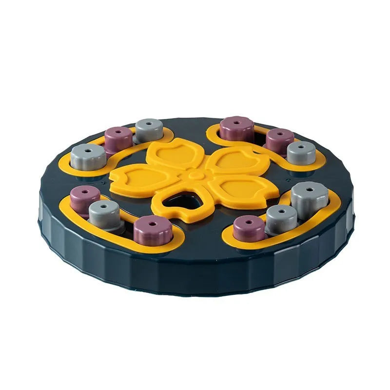 Dog slow food feeding plate in blue colour with raised maze pattern on non-slip base