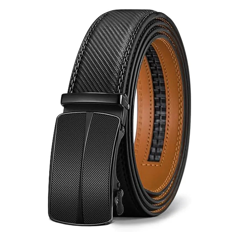 Men's PU leather automatic buckle belt with embossed finish and alloy buckle in multiple colour styles