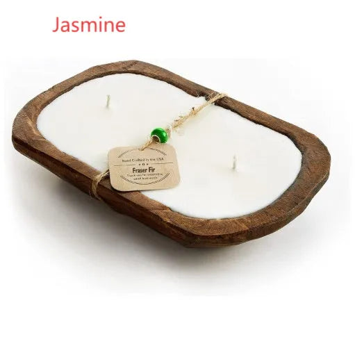 Lavender wooden basin aromatherapy candle with three wicks, soy wax, 230g net content.