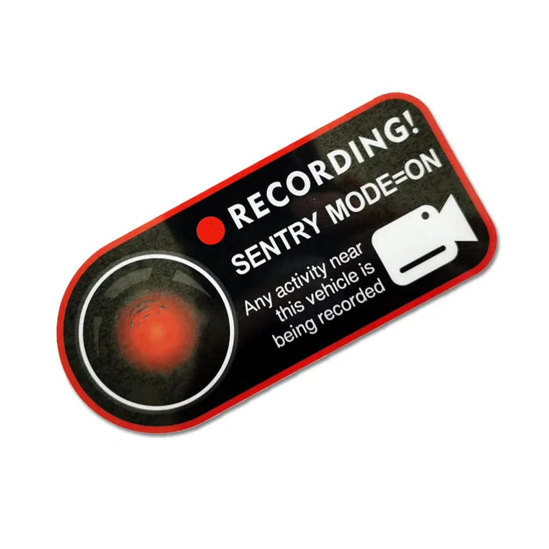 Pair of electrostatic PVC sentry mode warning stickers for Tesla, 11x5cm, English version