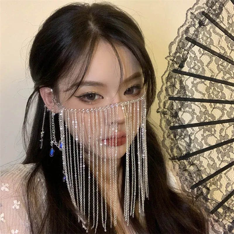 Water drop gem hair jewelry with inlaid artificial gems and semi-precious stones, silver or gold plated alloy, black lace colour