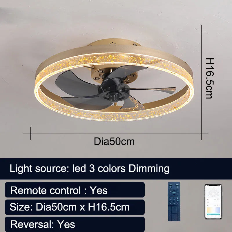 Nordic style remote control ceiling fan lamp with LED light and 50cm diameter.