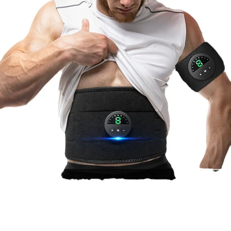 LCD display abdominal fitness belt with adjustable strap and USB charging cable