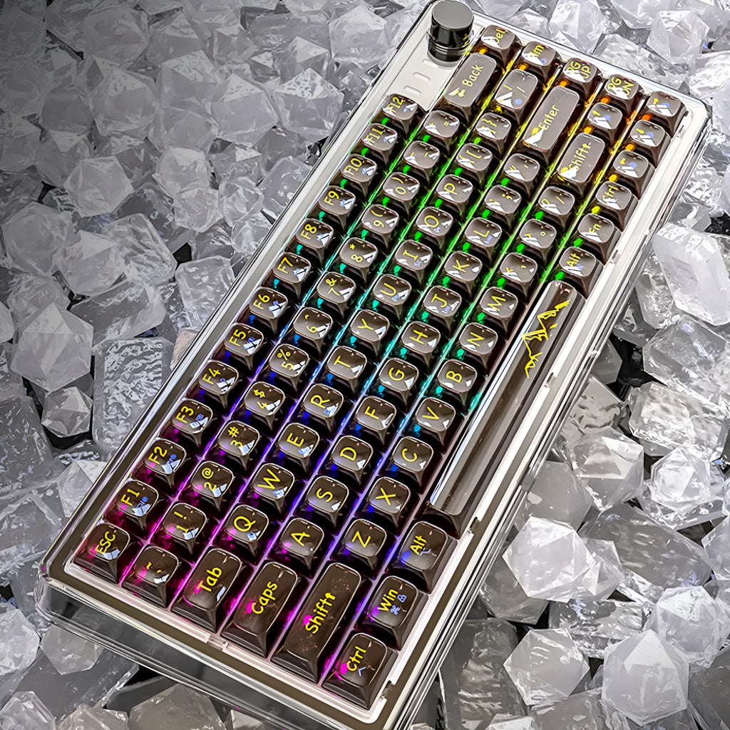 Attack Shark K75 RGB wireless mechanical keyboard with transparent case on a desk