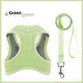 Brown waffle pattern cloth cat harness with a built-in pulling rope chest strap, shown on a size label.