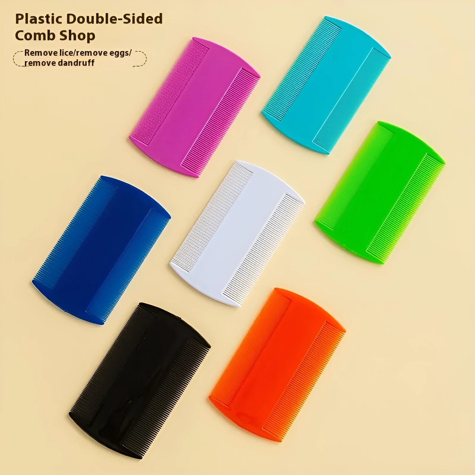 Double-edged fine-toothed plastic comb for flea and lice removal on pets and people