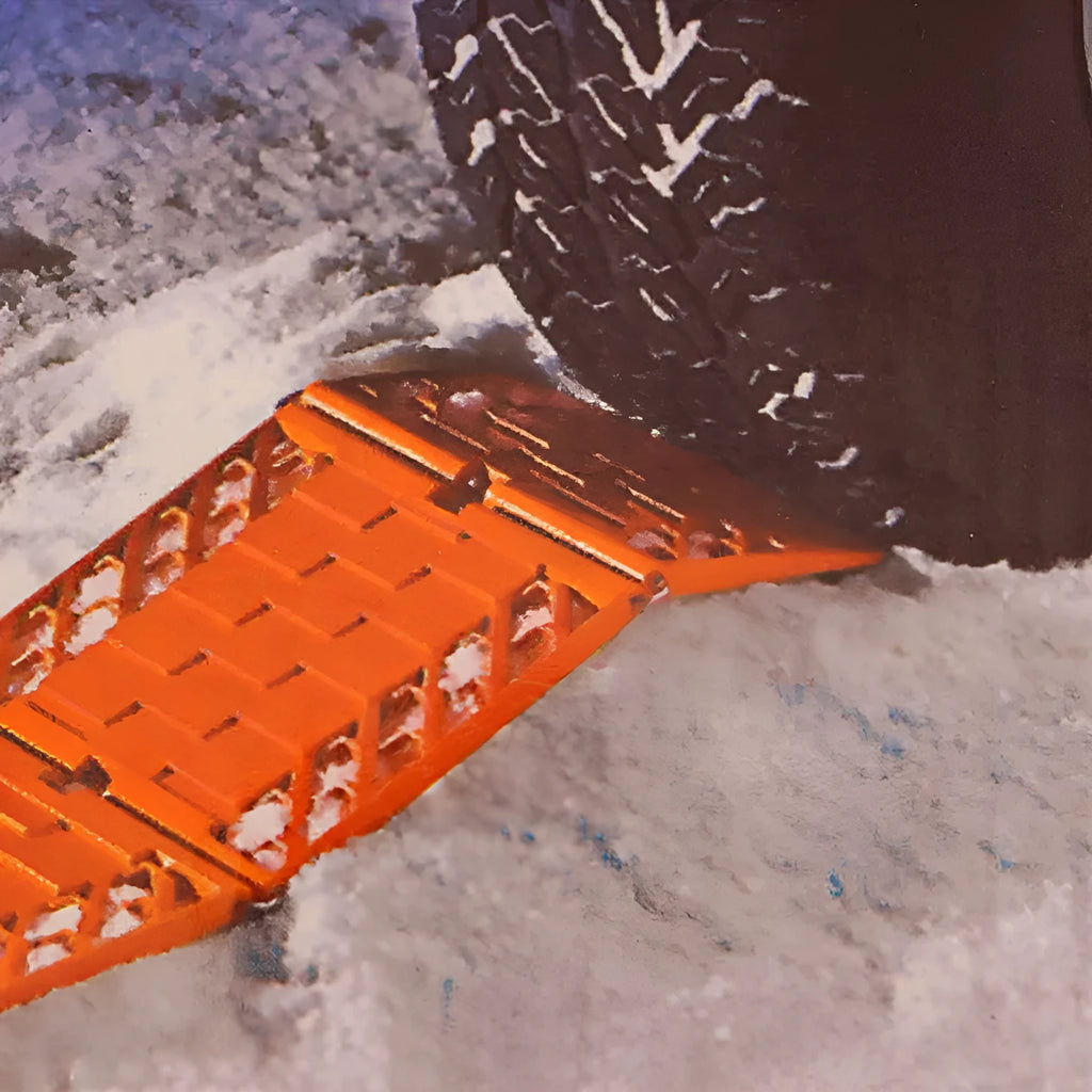 Folding anti-slip mud snow rescue board pair orange PP metal for automobiles 18x60 inches